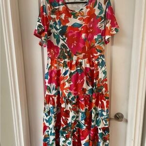 Floral Midi Dress 🌸 Tiered Summer Dress | Size L